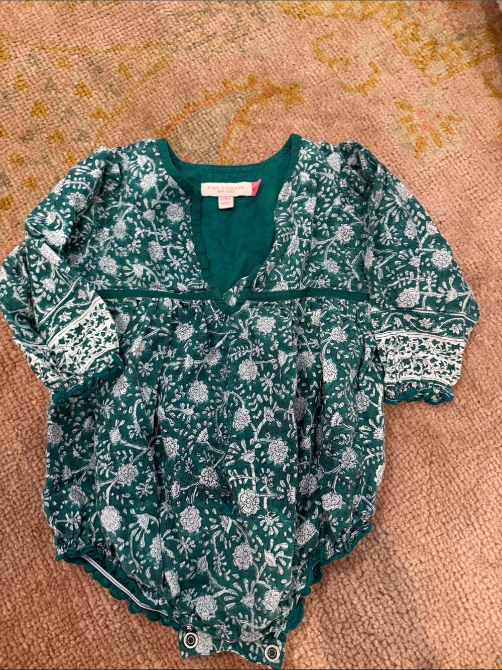 Pink Chicken Emerald Floral Baby Bodysuit 12-18